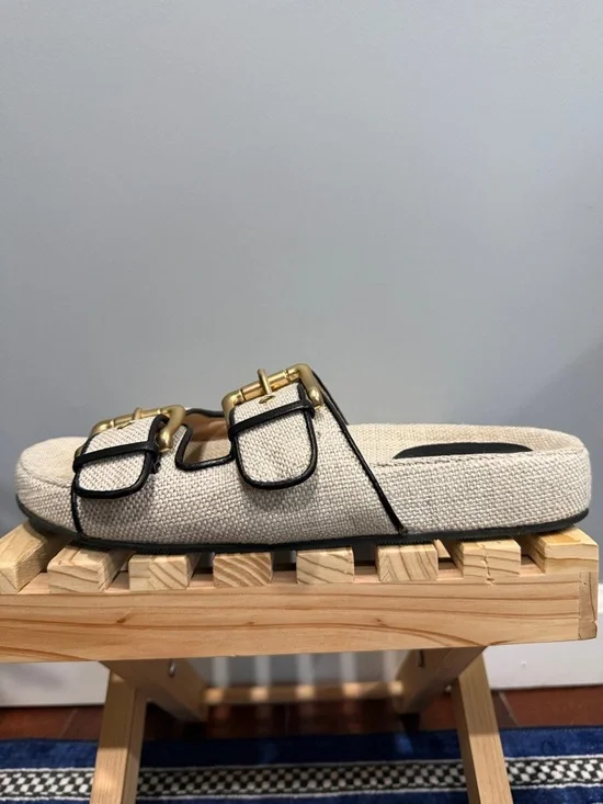 J.Crew Woven Double-Buckle Slide Sandals with Gold Hardware size 9 - Picture 9 of 13